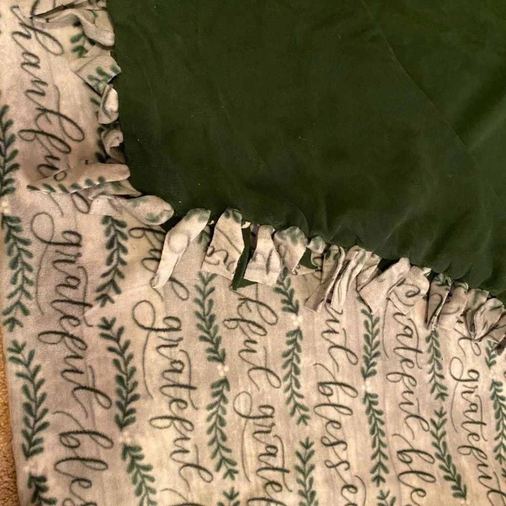 Handmade Christmas Blessed, Thankful, Grateful Tie Fleece Blanket, 61